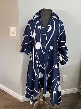 Navy & White Abstract Dot Button-Up Shirt Dress